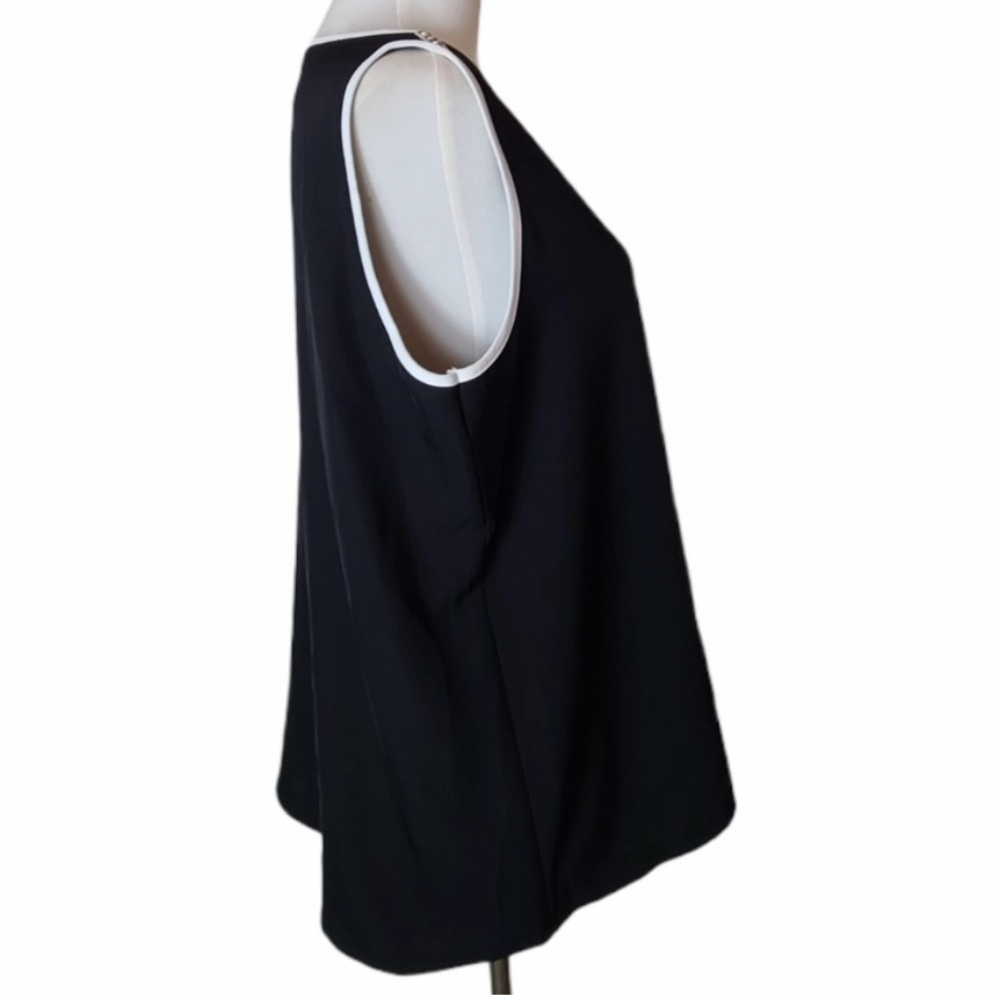 🆕 Calvin Klein CK Women's Sleeveless Black White Piping Trim Blouse Top L 12-14 - Picture 5 of 16